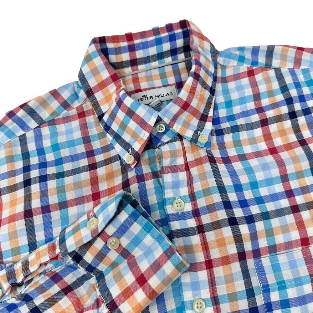PETER MILLAR Seaside Galleon Long Sleeve Cotton Button Down‎ Shirt Size Medium